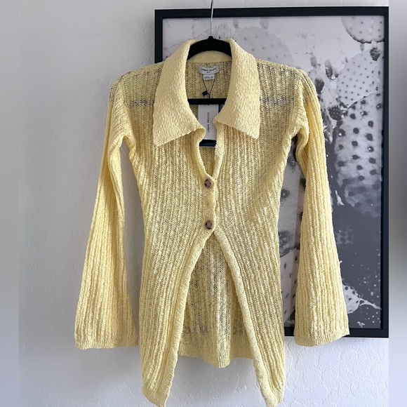 NWT Urban Revivo Women's Yellow Ribbed Knit Long Sleeve Sweater Cardigan size 4 - Picture 2 of 9